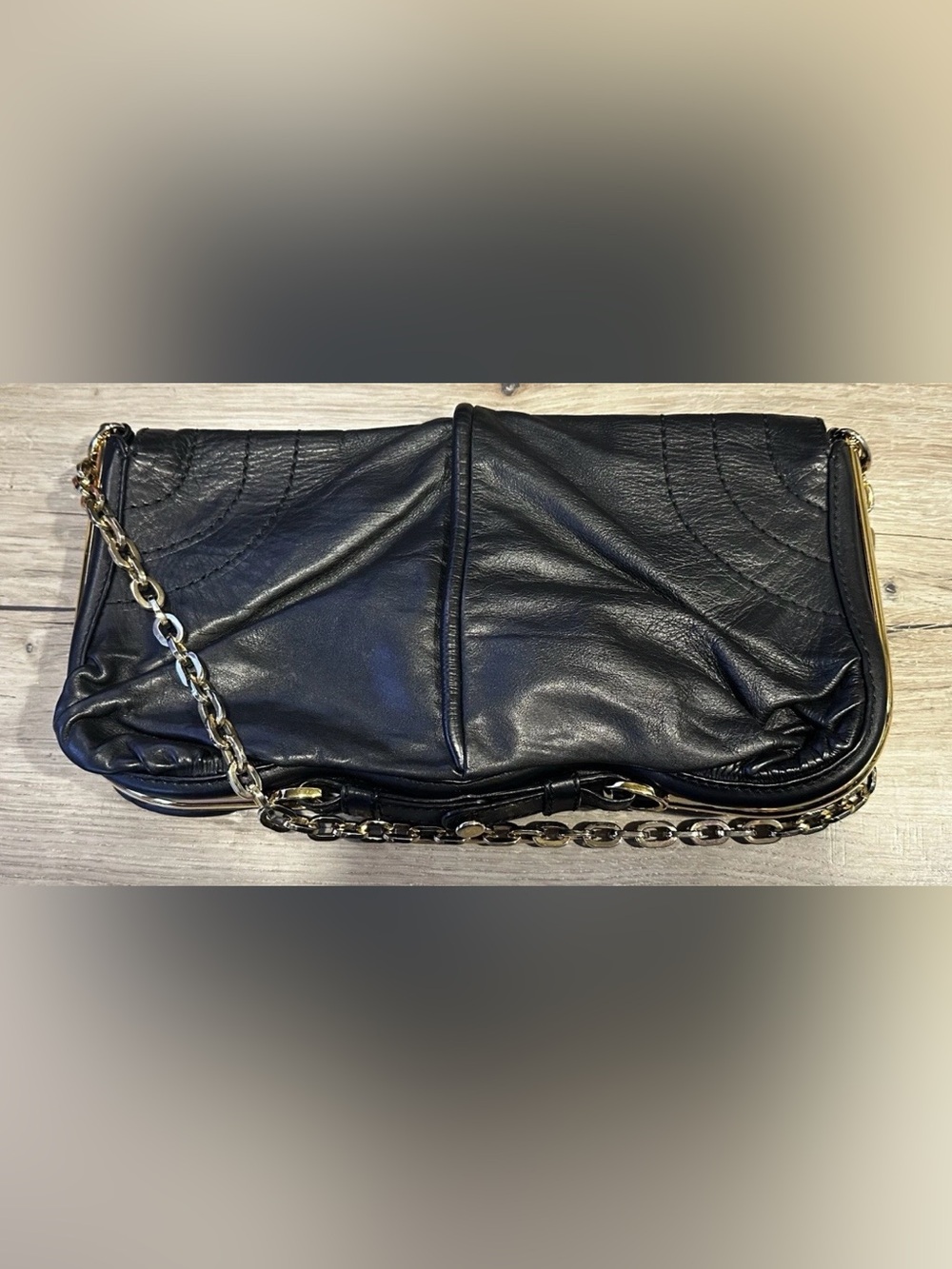 Jimmy Choo Black Leather Chain Shoulder Bag Gold Hardware with COA - Picture 3 of 13